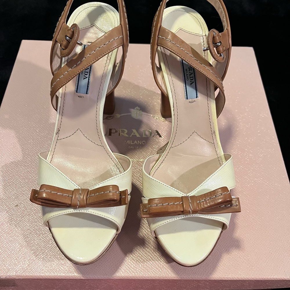 Prada Women's Cream and Tan Sandals